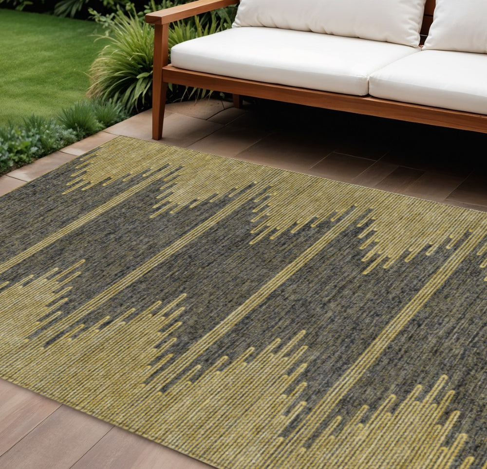 HomeRoots 9' Dark Gray and Gold Abstract Area Rug – Stylish, Durable, Washable for Indoor or Outdoor Use 9' X 12' 580046