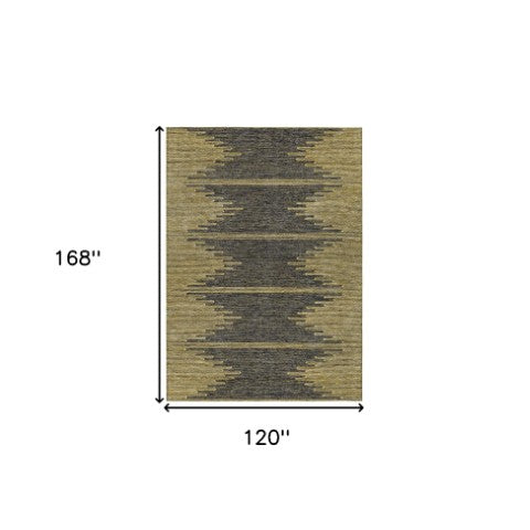 Homeroots 3' Stylish Artichoke Green Ivory Abstract Washable Area Rug For Indoor And Outdoor Spaces 10' X 14' Polyester 580047