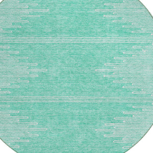 Homeroots 3' Stylish Artichoke Green Ivory Abstract Washable Area Rug For Indoor And Outdoor Spaces 8' Round Polyester 580050