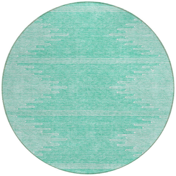 Homeroots 3' Stylish Artichoke Green Ivory Abstract Washable Area Rug For Indoor And Outdoor Spaces 8' Round Polyester 580050