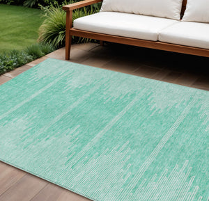 Homeroots 3' Stylish Artichoke Green Ivory Abstract Washable Area Rug For Indoor And Outdoor Spaces 8' X 10' Polyester 580051