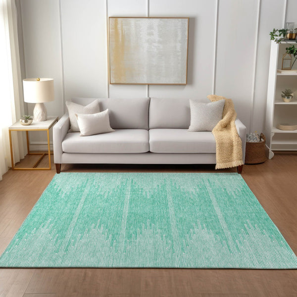 Homeroots 3' Stylish Artichoke Green Ivory Abstract Washable Area Rug For Indoor And Outdoor Spaces 8' X 10' Polyester 580051