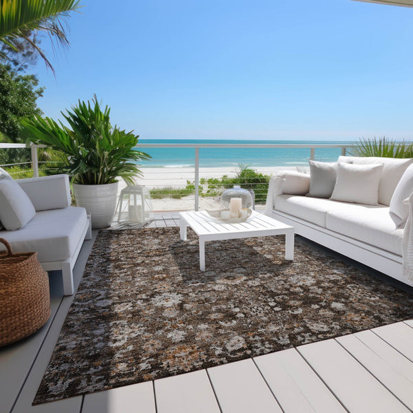 Homeroots 3' Navy Blue And Sky Blue Oriental Washable Rug - Durable Indoor Outdoor Design For Versatile Spaces 3' X 5' Polyester 580054