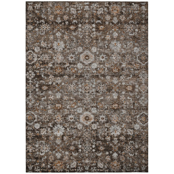 HomeRoots 5' Durable Dark Brown and Taupe Oriental Washable Area Rug for Indoor and Outdoor Use, Stylish & Practical 5' X 8' 580055