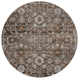HomeRoots 5' Durable Dark Brown and Taupe Oriental Washable Area Rug for Indoor and Outdoor Use, Stylish & Practical 8' Round 580056