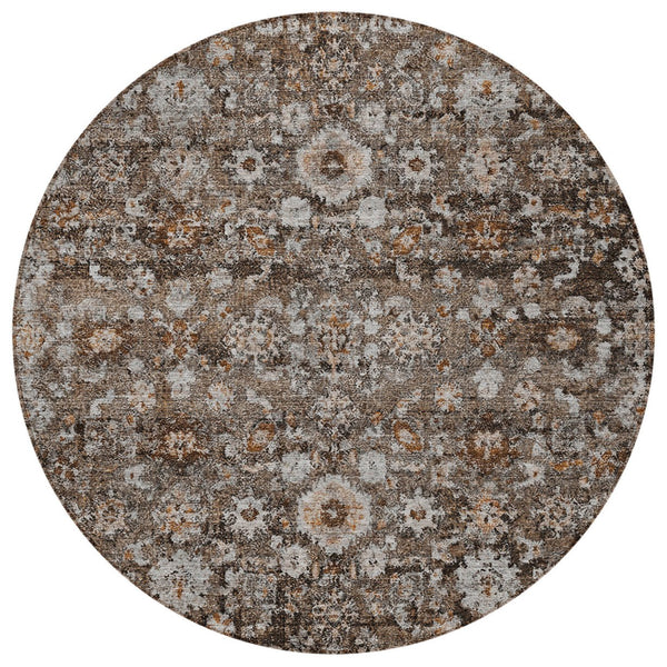 Homeroots 3' Navy Blue And Sky Blue Oriental Washable Rug - Durable Indoor Outdoor Design For Versatile Spaces 8' Round Polyester 580056