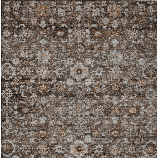 HomeRoots 5' Durable Dark Brown and Taupe Oriental Washable Area Rug for Indoor and Outdoor Use, Stylish & Practical 10' X 14' 580059