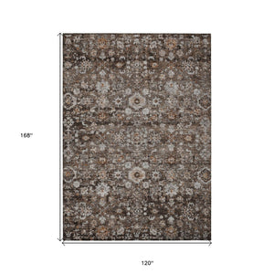 HomeRoots 5' Durable Dark Brown and Taupe Oriental Washable Area Rug for Indoor and Outdoor Use, Stylish & Practical 10' X 14' 580059