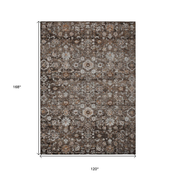 HomeRoots 5' Durable Dark Brown and Taupe Oriental Washable Area Rug for Indoor and Outdoor Use, Stylish & Practical 10' X 14' 580059