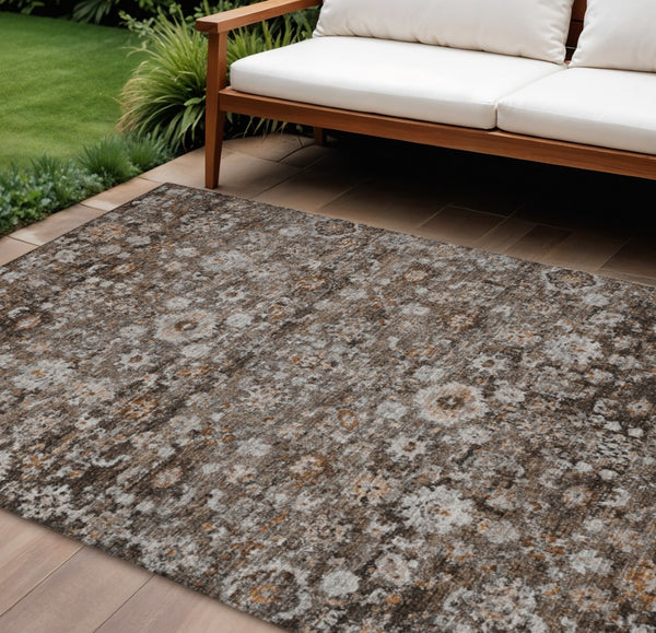 HomeRoots 5' Durable Dark Brown and Taupe Oriental Washable Area Rug for Indoor and Outdoor Use, Stylish & Practical 10' X 14' 580059