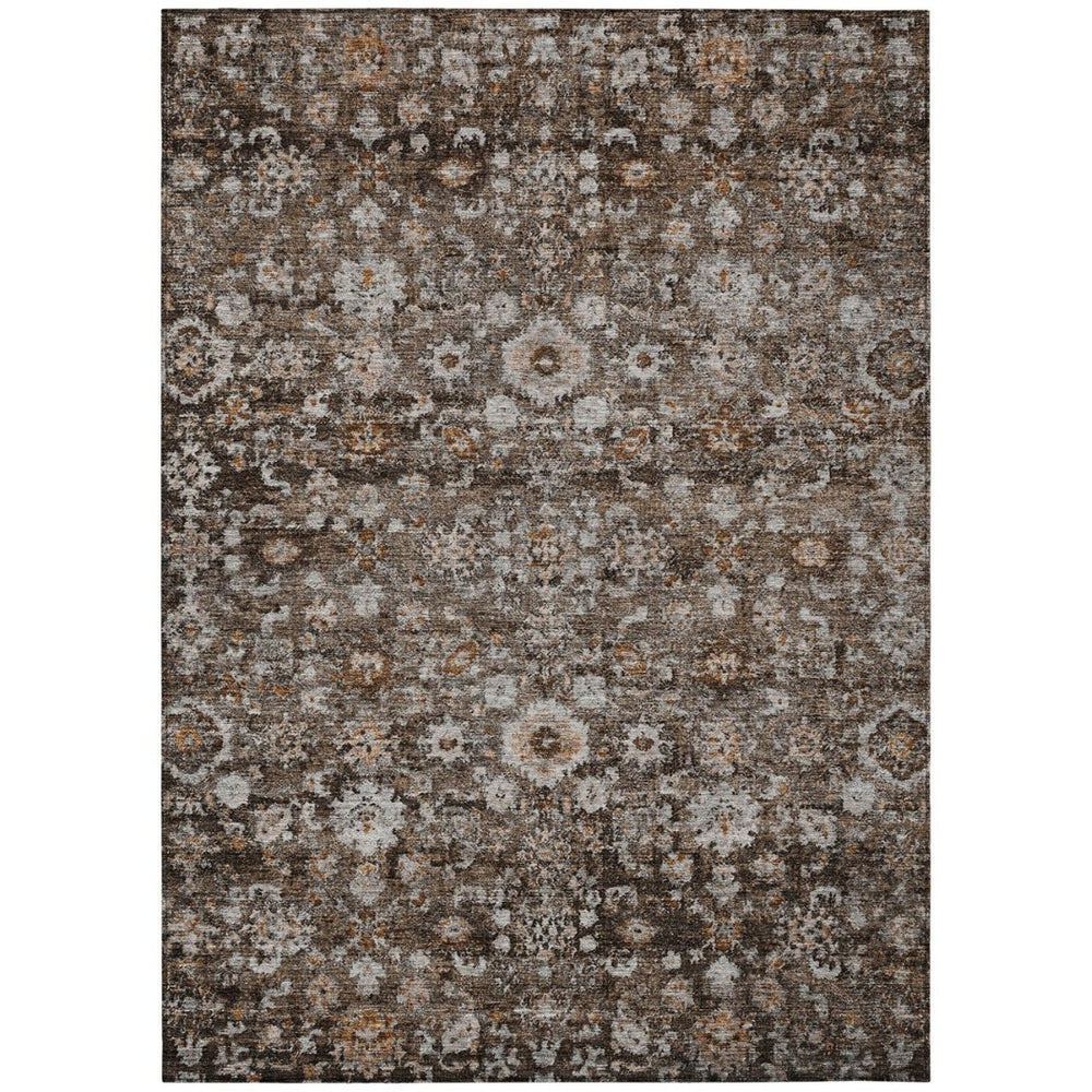 HomeRoots 5' Durable Dark Brown and Taupe Oriental Washable Area Rug for Indoor and Outdoor Use, Stylish & Practical 10' X 14' 580059