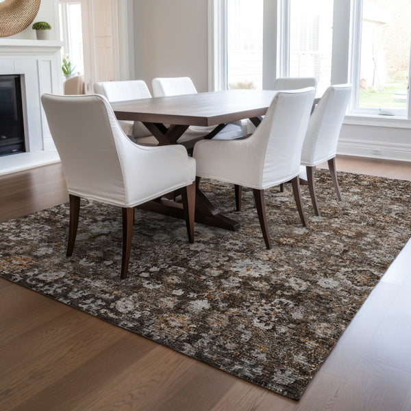 HomeRoots 5' Durable Dark Brown and Taupe Oriental Washable Area Rug for Indoor and Outdoor Use, Stylish & Practical 10' X 14' 580059