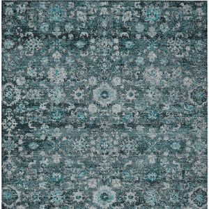 Homeroots 3' Navy Blue And Sky Blue Oriental Washable Rug - Durable Indoor Outdoor Design For Versatile Spaces 3' X 5' Polyester 580060