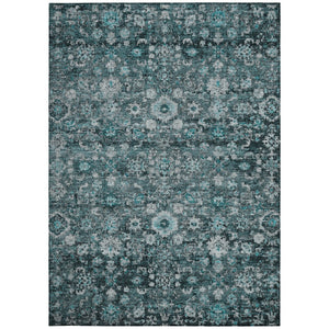 Homeroots 3' Navy Blue And Sky Blue Oriental Washable Rug - Durable Indoor Outdoor Design For Versatile Spaces 5' X 8' Polyester 580061