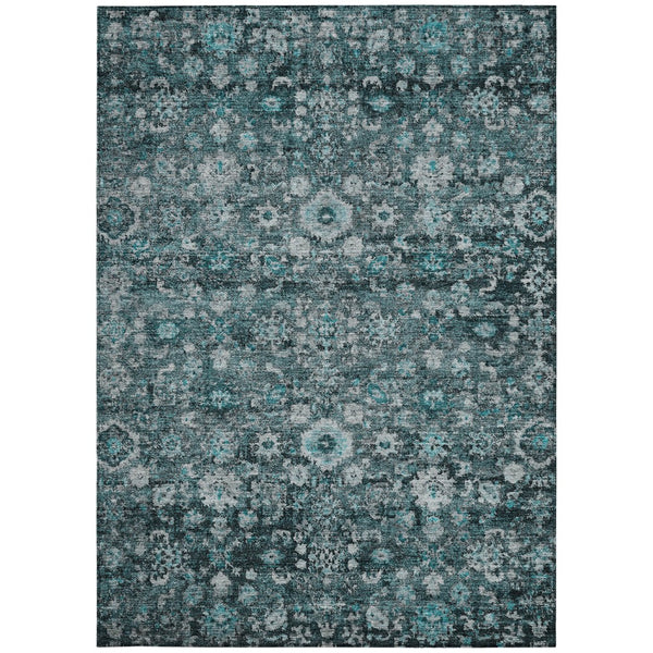 Homeroots 3' Navy Blue And Sky Blue Oriental Washable Rug - Durable Indoor Outdoor Design For Versatile Spaces 5' X 8' Polyester 580061