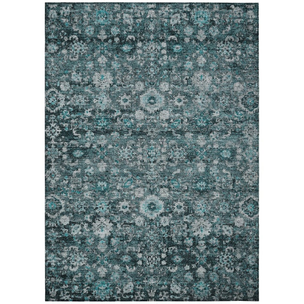 HomeRoots 5' Elegant Dark Green Aqua Charcoal Oriental Area Rug - Durable, Washable, Indoor/Outdoor Style 5' X 8' 580061