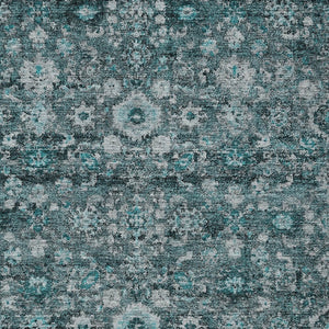 Homeroots 3' Navy Blue And Sky Blue Oriental Washable Rug - Durable Indoor Outdoor Design For Versatile Spaces 5' X 8' Polyester 580061