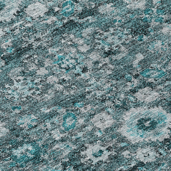 HomeRoots 5' Elegant Dark Green Aqua Charcoal Oriental Area Rug - Durable, Washable, Indoor/Outdoor Style 8' Round 580062