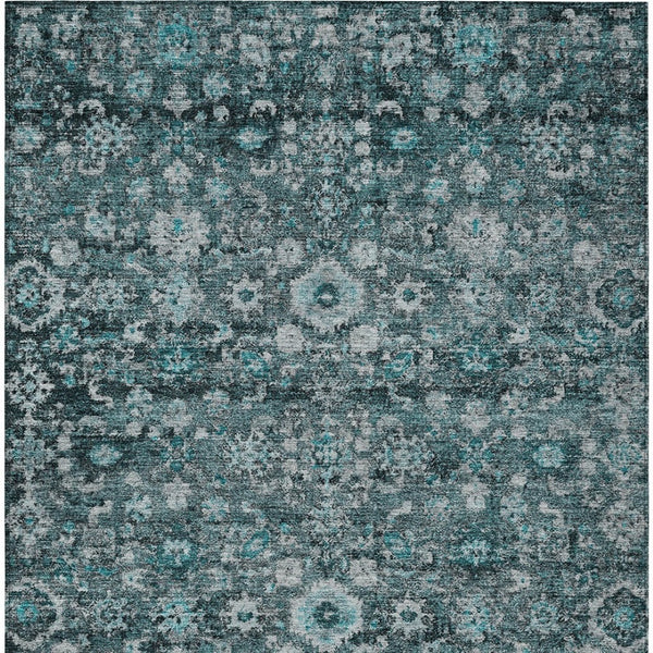HomeRoots 5' Elegant Dark Green Aqua Charcoal Oriental Area Rug - Durable, Washable, Indoor/Outdoor Style 8' X 10' 580063