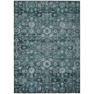 HomeRoots 5' Elegant Dark Green Aqua Charcoal Oriental Area Rug - Durable, Washable, Indoor/Outdoor Style 8' X 10' 580063