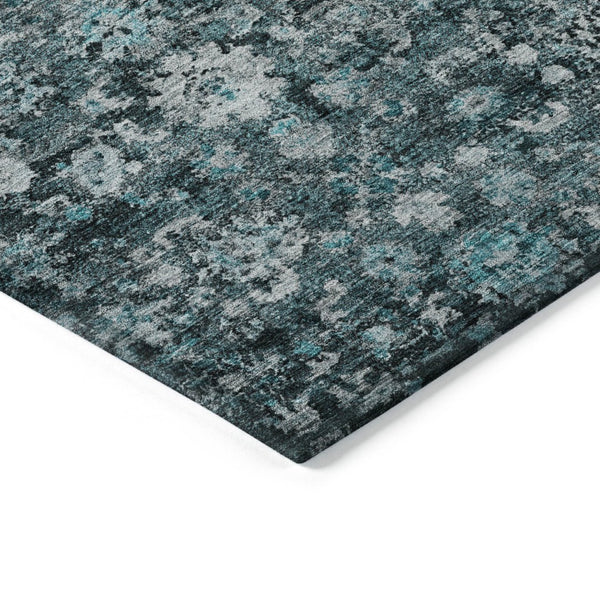 HomeRoots 5' Elegant Dark Green Aqua Charcoal Oriental Area Rug - Durable, Washable, Indoor/Outdoor Style 8' X 10' 580063