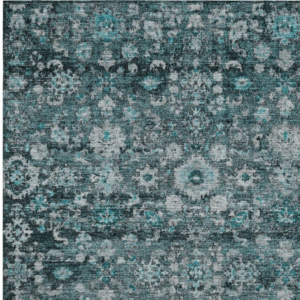HomeRoots 5' Elegant Dark Green Aqua Charcoal Oriental Area Rug - Durable, Washable, Indoor/Outdoor Style 8' X 10' 580063