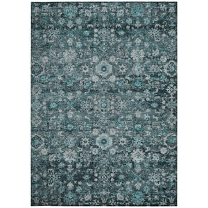 Homeroots 3' Navy Blue And Sky Blue Oriental Washable Rug - Durable Indoor Outdoor Design For Versatile Spaces 9' X 12' Polyester 580064