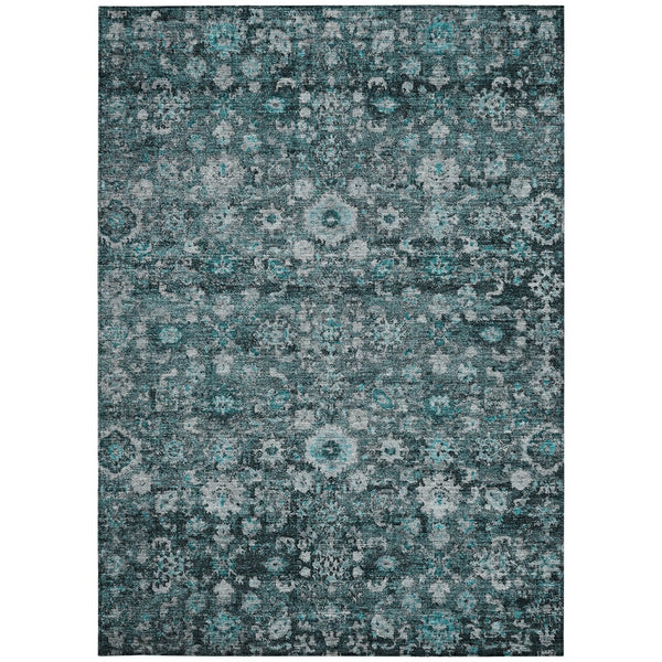 Homeroots 3' Navy Blue And Sky Blue Oriental Washable Rug - Durable Indoor Outdoor Design For Versatile Spaces 9' X 12' Polyester 580064