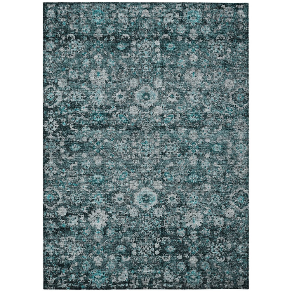 Homeroots 3' Navy Blue And Sky Blue Oriental Washable Rug - Durable Indoor Outdoor Design For Versatile Spaces 9' X 12' Polyester 580064