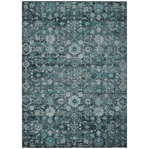 Homeroots 3' Navy Blue And Sky Blue Oriental Washable Rug - Durable Indoor Outdoor Design For Versatile Spaces 9' X 12' Polyester 580064