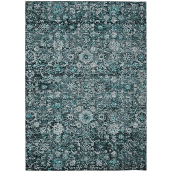 Homeroots 3' Navy Blue And Sky Blue Oriental Washable Rug - Durable Indoor Outdoor Design For Versatile Spaces 9' X 12' Polyester 580064