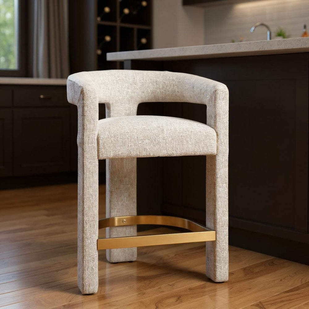 HomeRoots Beige Wood and Fabric Bar Chair - Stylish Comfort for Home or Hospitality Spaces, 400 lbs Capacity 580066