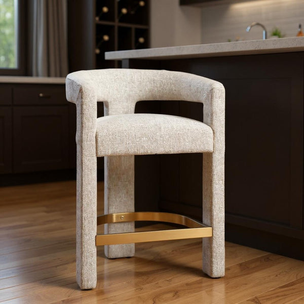 HomeRoots Beige Wood and Fabric Bar Chair - Stylish Comfort for Home or Hospitality Spaces, 400 lbs Capacity 580066