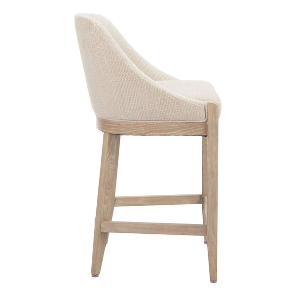 HomeRoots 27" Beige and Natural Fabric Counter Height Bar Chair - Modern Design for Comfort and Style 580067