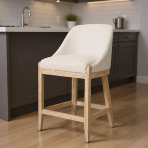 HomeRoots 27" Beige and Natural Fabric Counter Height Bar Chair - Modern Design for Comfort and Style 580067