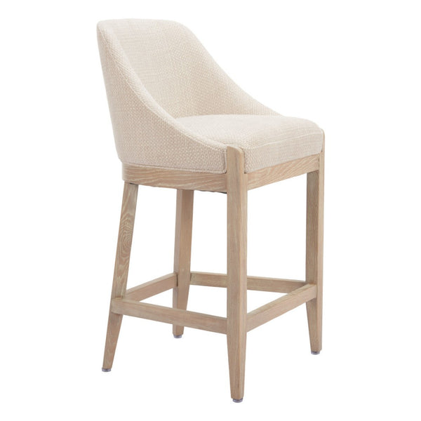 HomeRoots 27" Beige and Natural Fabric Counter Height Bar Chair - Modern Design for Comfort and Style 580067