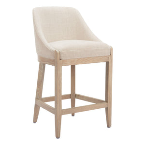 HomeRoots 27" Beige and Natural Fabric Counter Height Bar Chair - Modern Design for Comfort and Style 580067