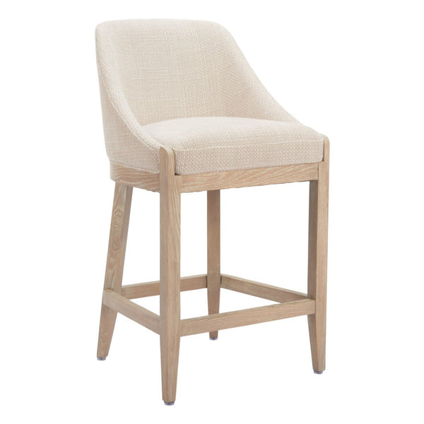 HomeRoots 27" Beige and Natural Fabric Counter Height Bar Chair - Modern Design for Comfort and Style 580067