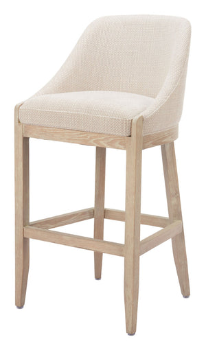 HomeRoots 31" Stylish Beige Upholstered Bar Chair with Natural Wood Base - Comfort for Home & Hospitality 580068