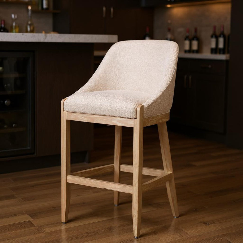 HomeRoots 31" Stylish Beige Upholstered Bar Chair with Natural Wood Base - Comfort for Home & Hospitality 580068