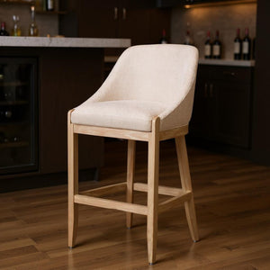 HomeRoots 31" Stylish Beige Upholstered Bar Chair with Natural Wood Base - Comfort for Home & Hospitality 580068