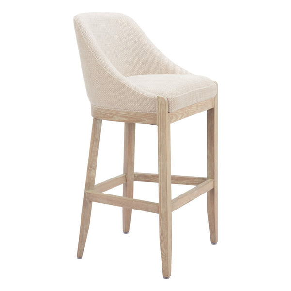 HomeRoots 31" Stylish Beige Upholstered Bar Chair with Natural Wood Base - Comfort for Home & Hospitality 580068