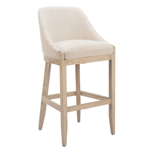 HomeRoots 31" Stylish Beige Upholstered Bar Chair with Natural Wood Base - Comfort for Home & Hospitality 580068
