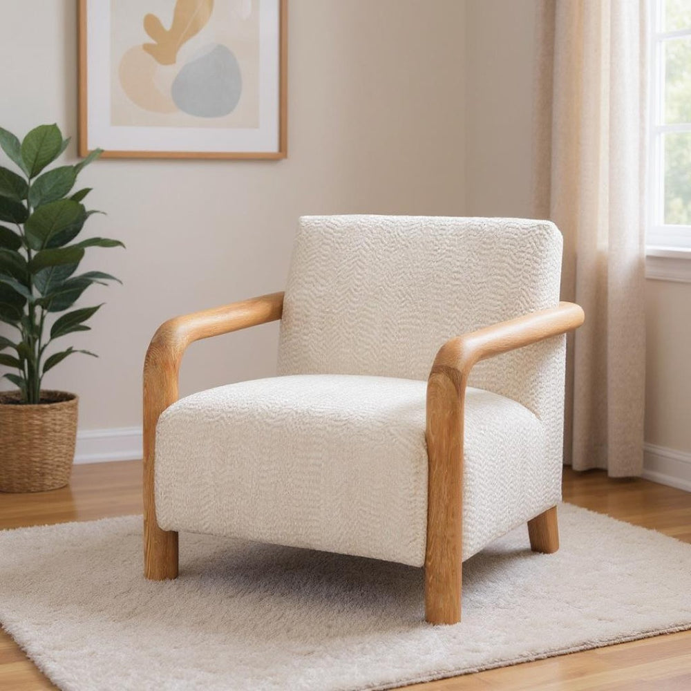 HomeRoots 36" Elegant Upholstered Arm Chair - Modern Comfort with Natural Legs for Home or Office Decor 580069