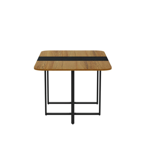 English Elm Modern Dual-surface Dining Table Mdf Top with Marble Wood Grain Black Metal Frame W3875P395610