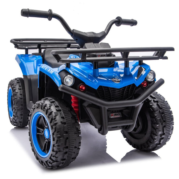 English Elm 24v Dual Motor Kids Atv Ride on with Led Lights Bluetooth Storage Racks Off Road Blue W1578P390449