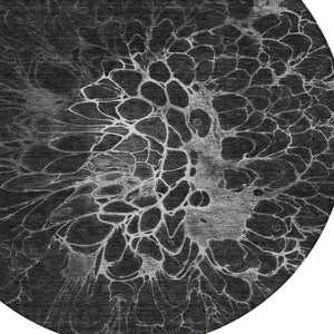 Homeroots 3' Charcoal Gray Silver Abstract Indoor Outdoor Area Rug - Stain Resistant, Washable & Durable Design 8' Round Polyester 580072