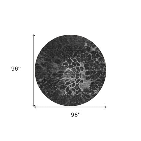 Homeroots 3' Charcoal Gray Silver Abstract Indoor Outdoor Area Rug - Stain Resistant, Washable & Durable Design 8' Round Polyester 580072