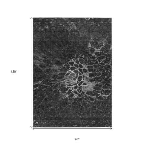 Homeroots 3' Charcoal Gray Silver Abstract Indoor Outdoor Area Rug - Stain Resistant, Washable & Durable Design 8' X 10' Polyester 580073