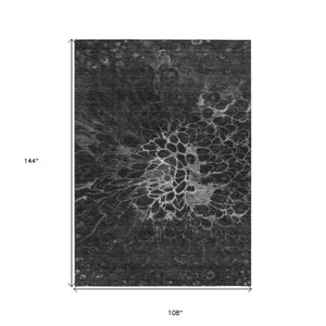 Homeroots 3' Charcoal Gray Silver Abstract Indoor Outdoor Area Rug - Stain Resistant, Washable & Durable Design 9' X 12' Polyester 580074